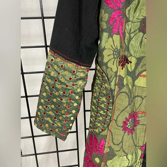 Vintage lulu h floral iridescent green unique coat button down size m - Picture 9 of 16